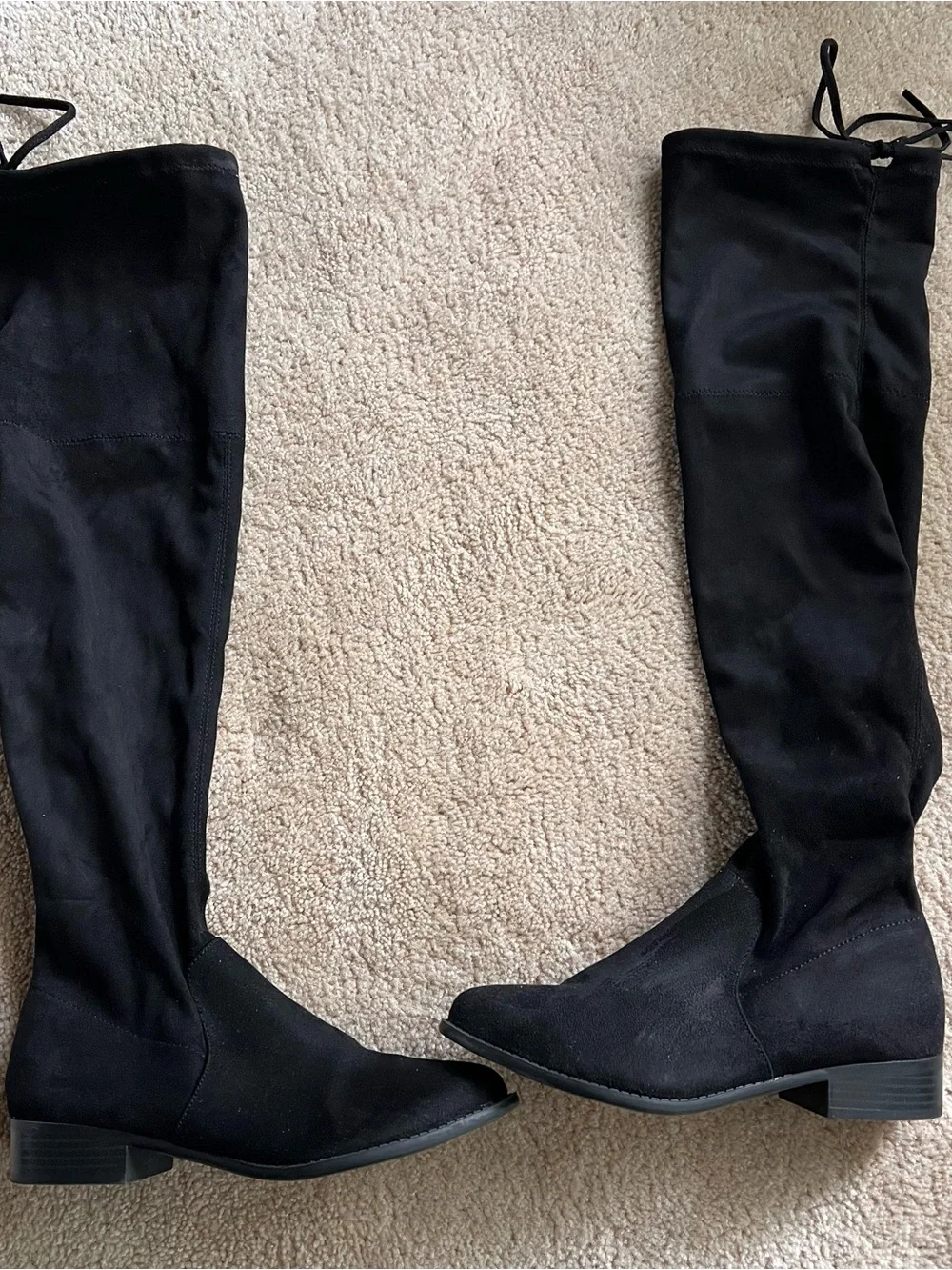 American Eagle Outfitters Black Over-the-Knee Suede Lace-Back Boots